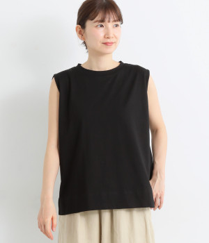 コットン天竺ジャージーノースリーブプルオーバー(ブラック-ONESIZE)