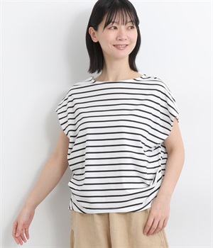 コットン天竺ボーダーサイドタックプルオーバー(ホワイト-ONESIZE)