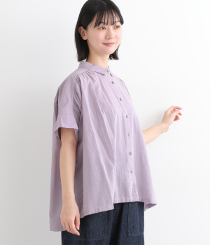 コットンボイルガーゼギャザーブラウス(パープル-ONESIZE)