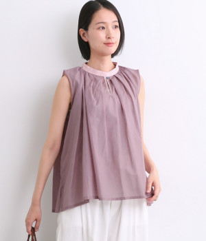 コットンリネンローンノースリーブブラウス(ピンク-ONESIZE)