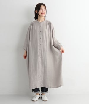 リネンドビーギャザーワンピース(グレー-ONESIZE)