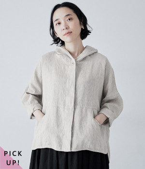 別注｜リネン100％フーディーブルゾン(ナチュラル-ONESIZE)