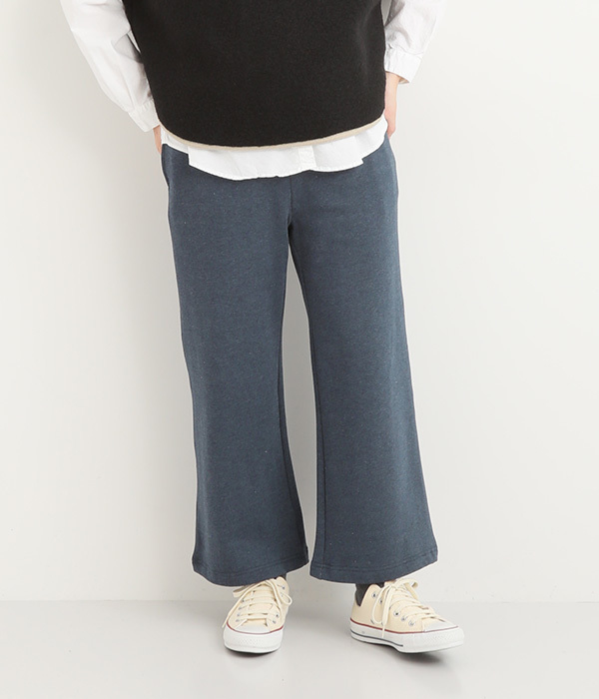コットン裏毛起毛ワイドストレートパンツ(ネイビー-ONESIZE)