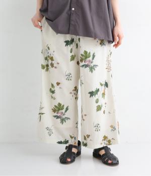 コットンリネンボタニカルプリントパンツ(アイボリー-ONESIZE)