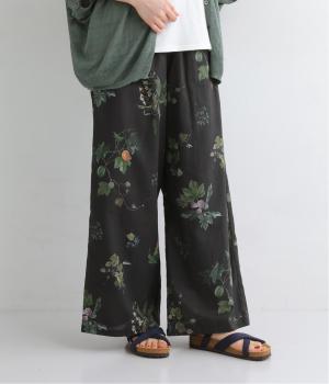 コットンリネンボタニカルプリントパンツ(ブラック-ONESIZE)