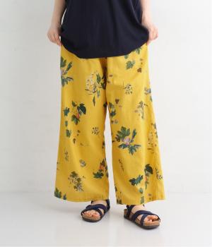 コットンリネンボタニカルプリントパンツ(マスタード-ONESIZE)