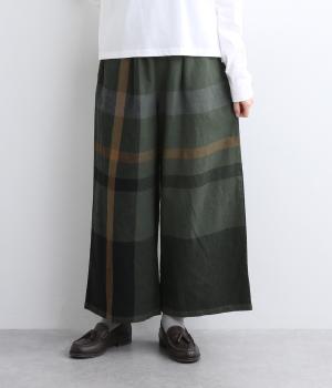 コットンリネンアムンゼンパネルチェックパンツ(グリーン-F)