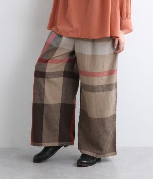 コットンリネンアムンゼンパネルチェックパンツ(ブラウン-F)