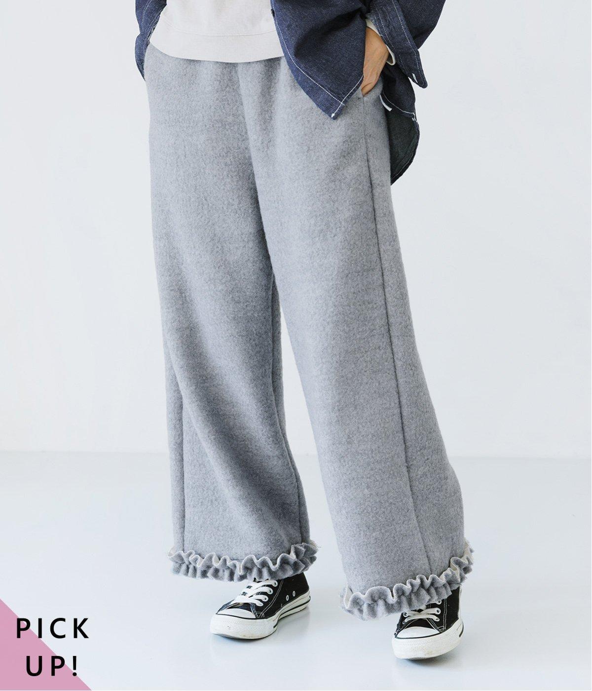 裾フリルスライバーニットパンツ(ライトグレー-F)