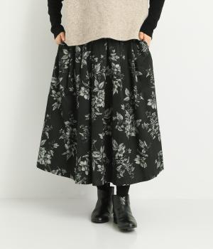 コットンコーデュロイ　フラワープリントスカート(モスグリーン-F)