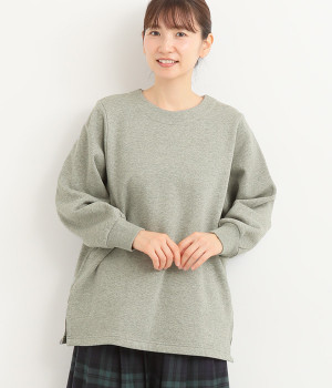コットン裏毛起毛ワイドスリーブプルオーバー(グレー-ONESIZE)