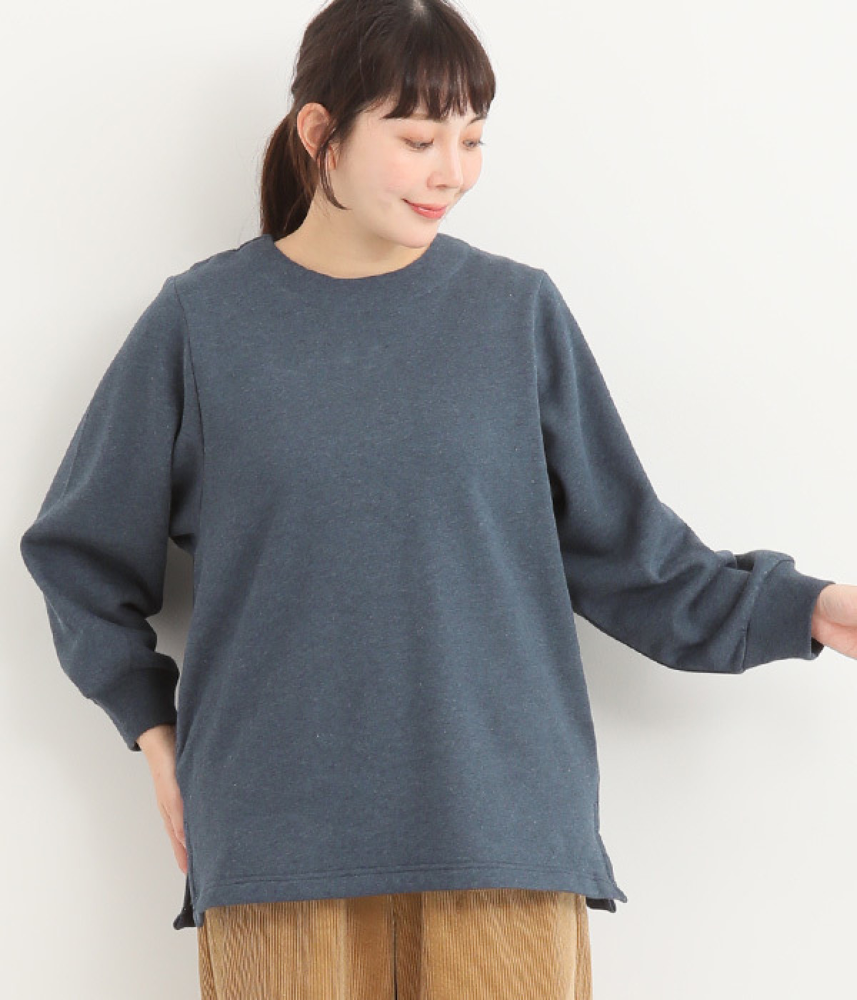 コットン裏毛起毛ワイドスリーブプルオーバー(ネイビー-ONESIZE)