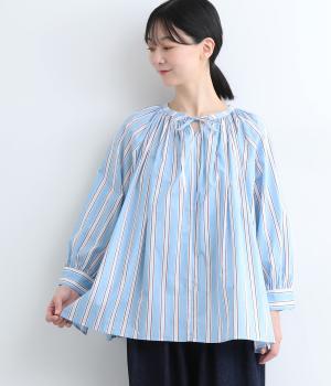 ランダムストライプブラウス(ブルー-ONESIZE)