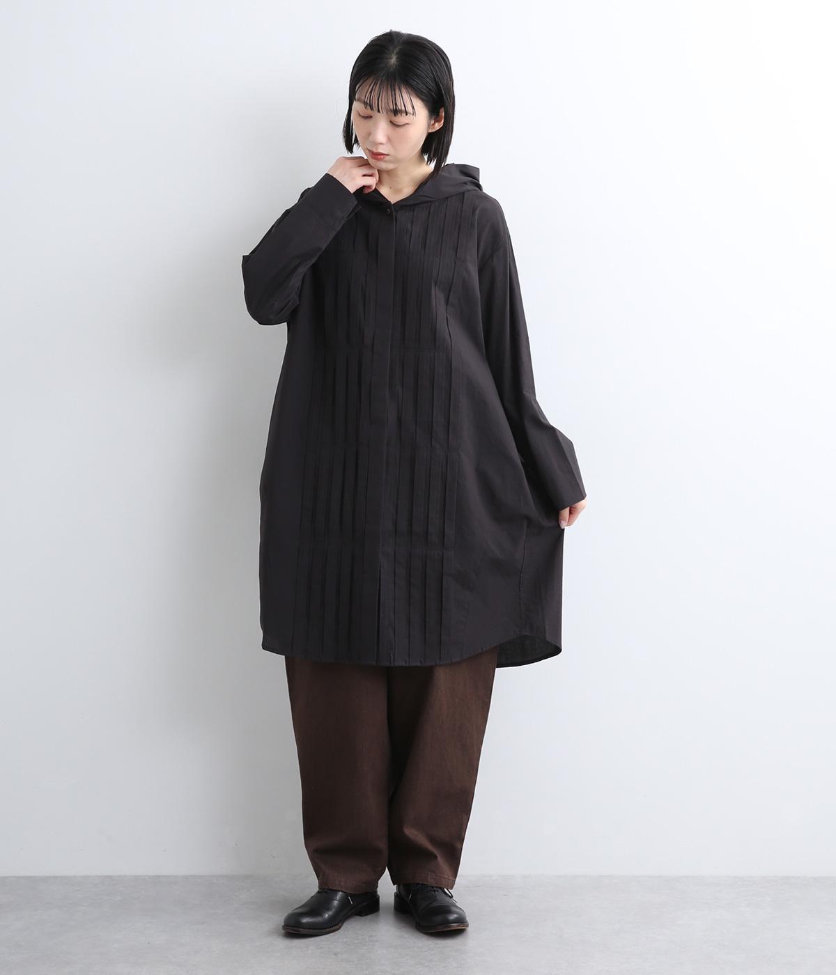 コットンブロードフードタックロングシャツ(ブラック-F)