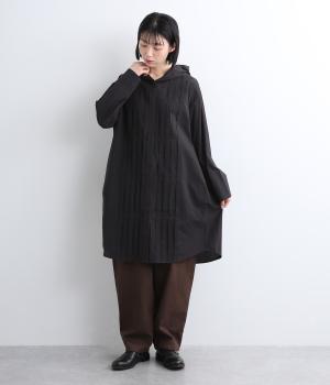 コットンブロードフードタックロングシャツ(ブラック-F)