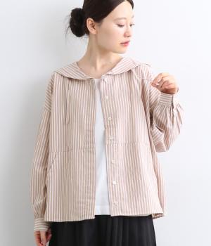 コットンストライプセーラーブラウス(ベージュ-F)
