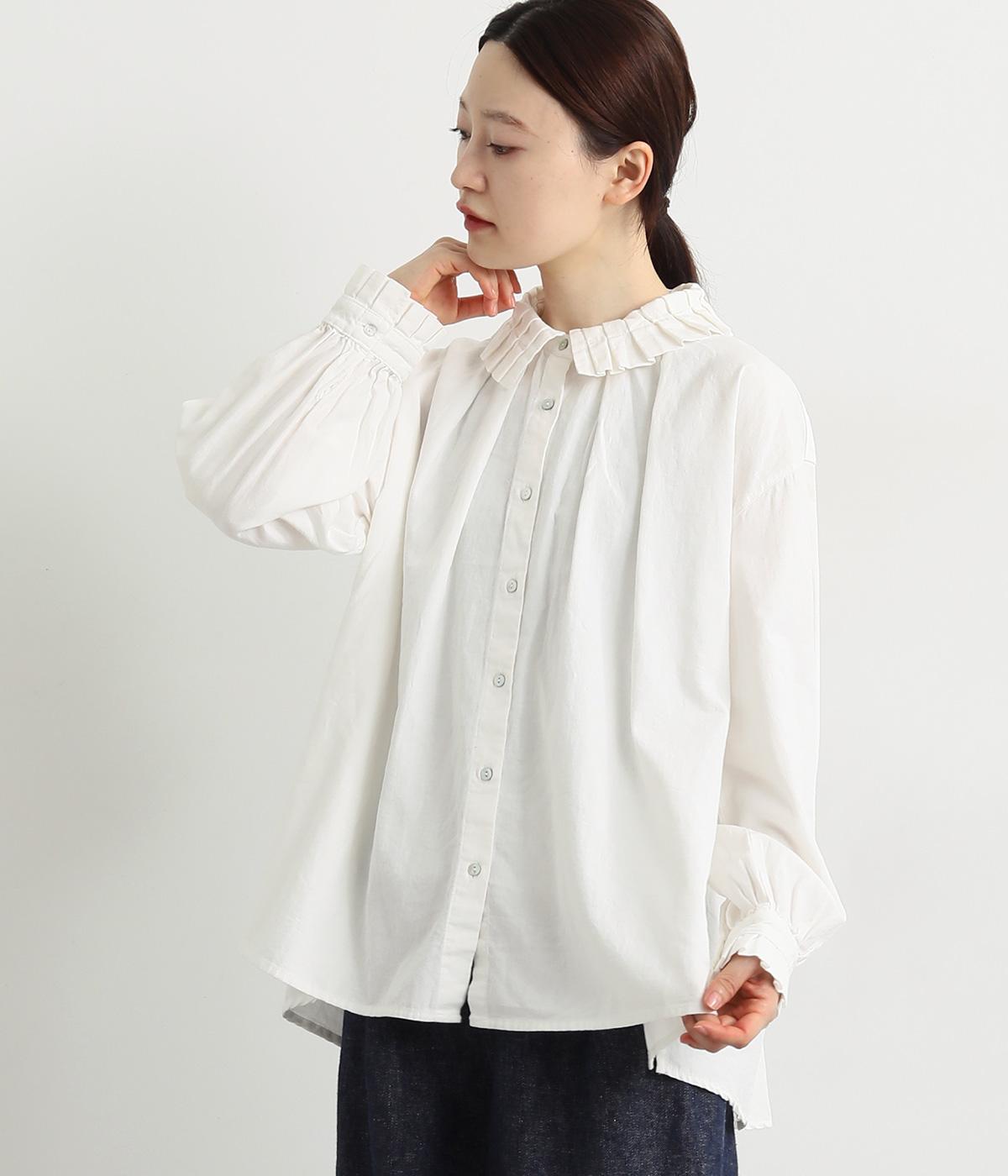 コットンビエラタックフリルブラウス(ホワイト-F)