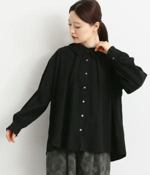 コットンビエラタックフリルブラウス(ブラック-F)