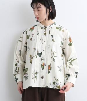 コットンリネンボタニカルプリントブラウス