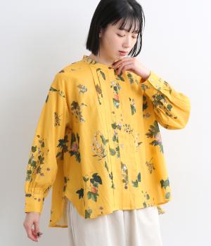 コットンリネンボタニカルプリントブラウス(マスタード-F)