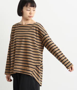 天竺ボーダーコクーンプルオーバー(ブラウン-F)