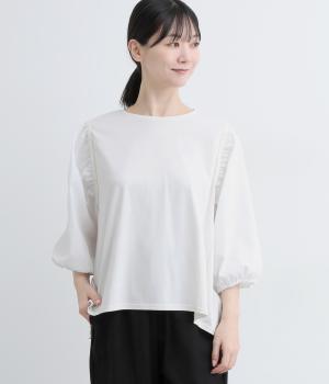 コットン天竺切替袖プルオーバー(アイボリー-F)