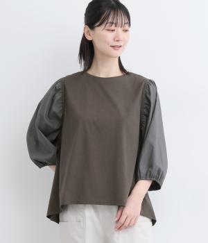 コットン天竺切替袖プルオーバー(チャコール-F)