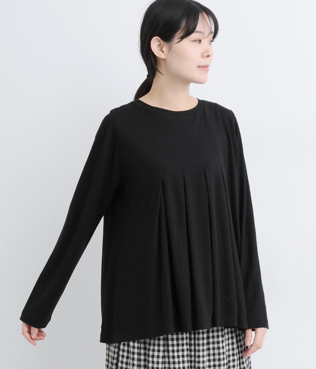 コットンリネンジャージタックプルオーバー(ブラック-F)