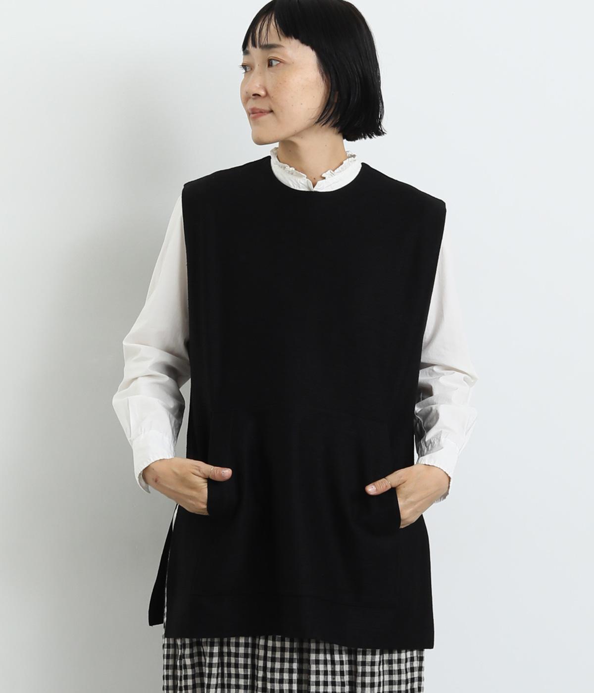 コットンリネンジャカードジャージベスト(ブラック-F)
