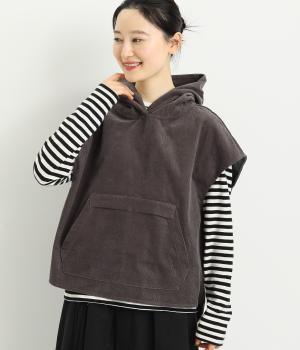 コットンコーデュロイ　フード付きベスト(グレー-F)