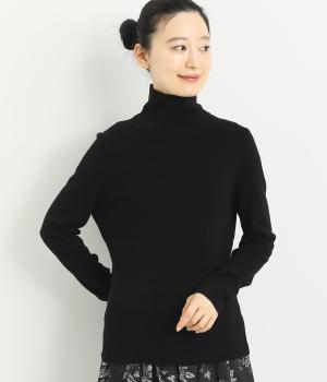 コットンウールニット　タートルネックプルオーバー(ブラック-F)