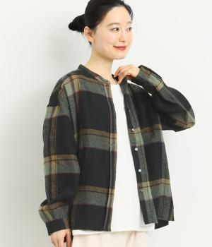 リネン　タータンチェック起毛ブラウス(チャコール-F)