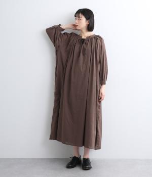 丈が選べるコットンリネン2wayワンピース(ブラウン-L)