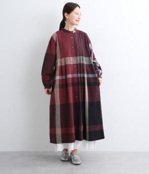 コットンリネンアムンゼンパネルチェックワンピース(レッド-F)