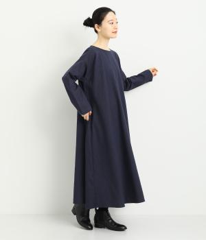 コットンヘリンボーン　ワンピース(ネイビー-F)