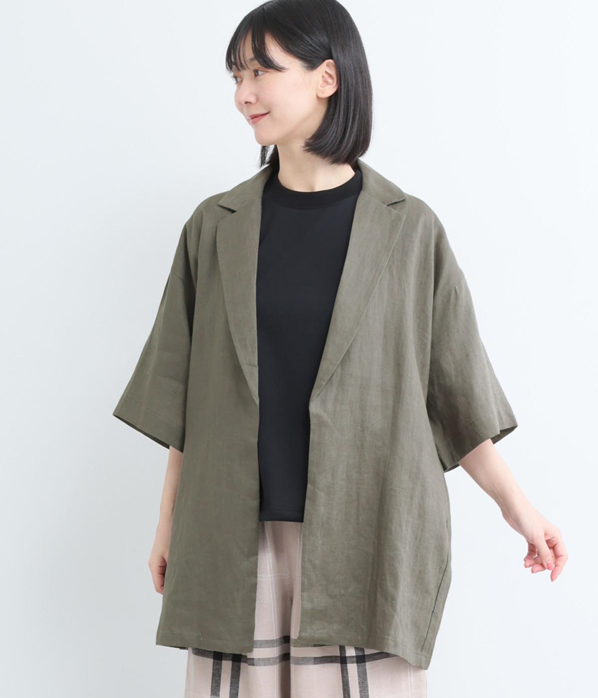 リネンハーフスリーブテーラードジャケット(グレー-F)