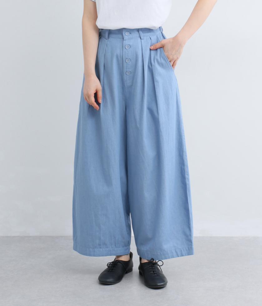 コットンリネンデニムタックパンツ