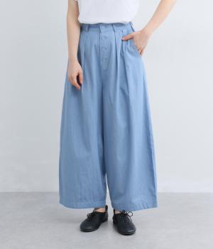 コットンリネンデニムタックパンツ(ブルー-F)