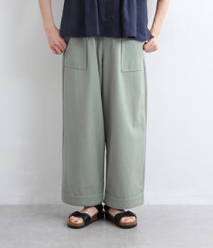 コットンセルロース2wayシルエットパンツ(モスグリーン-F)