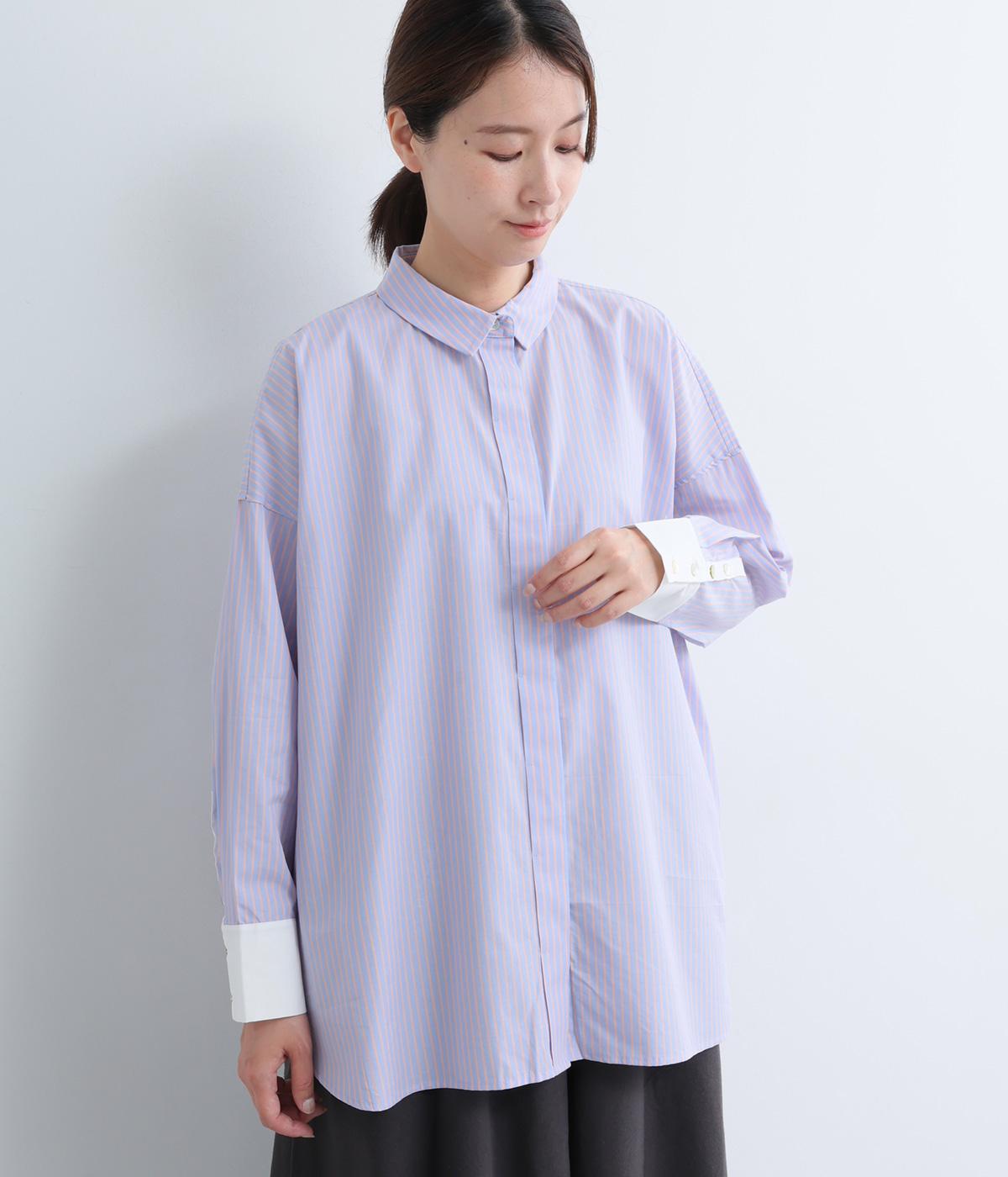 コットンセルロースストライプシャツ(ピンク-F)