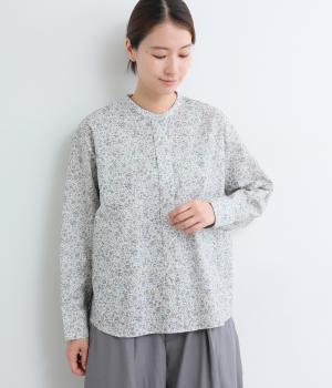 コットンリネンフラワープリントプルオーバーブラウス