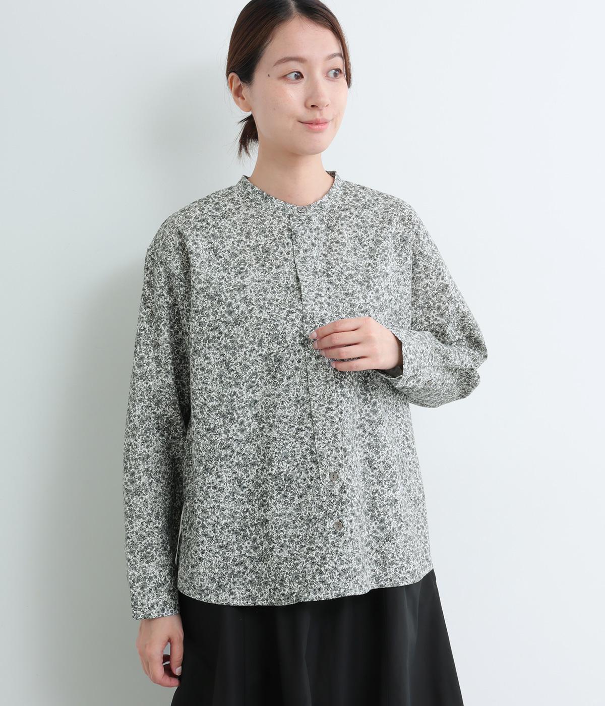 コットンリネンフラワープリントプルオーバーブラウス(ブラック-F)