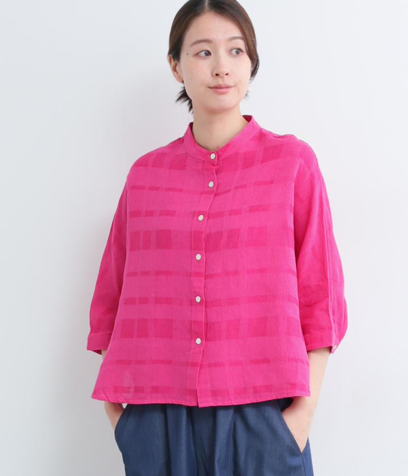 コットンリネンパナマシアーチェックブラウス