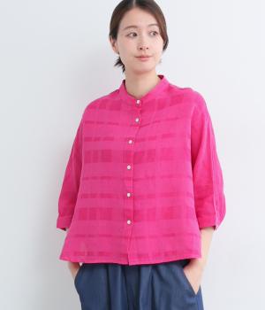 コットンリネンパナマシアーチェックブラウス