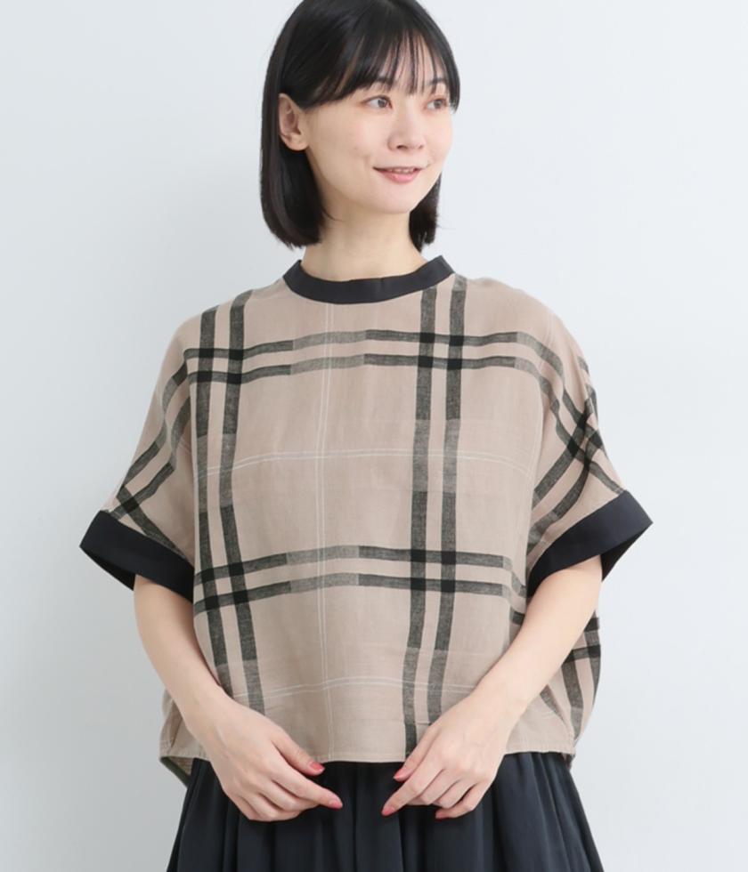 コットンパナマチェックドルマンスリーブブラウス