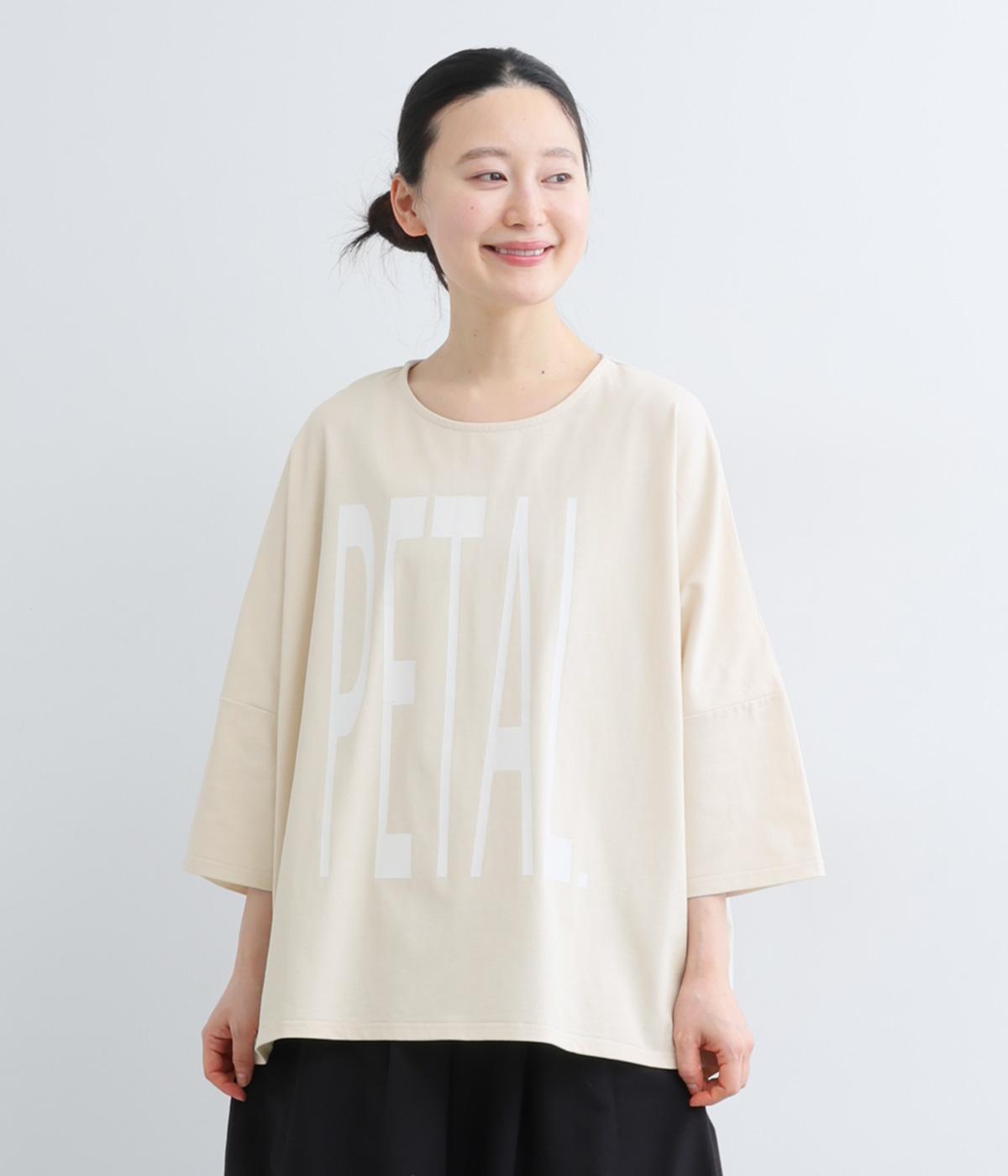 接触冷感天竺”PETAL”プリントTシャツ(ベージュ-F)