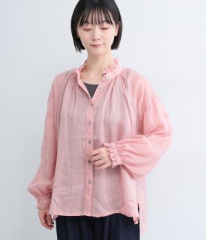 シアーラミーフリルネックブラウス(ピンク-F)