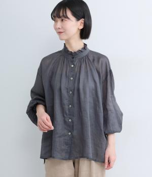 シアーラミーフリルネックブラウス(グレー-F)