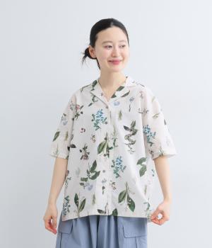 コットンリネンボタニカルプリントシャツ