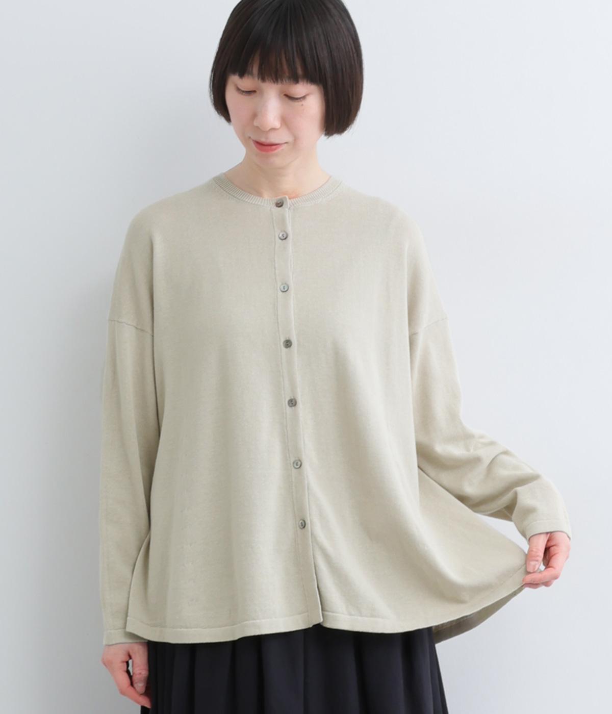 強撚コットンニットロングスリーブカーディガン(ベージュ-F)